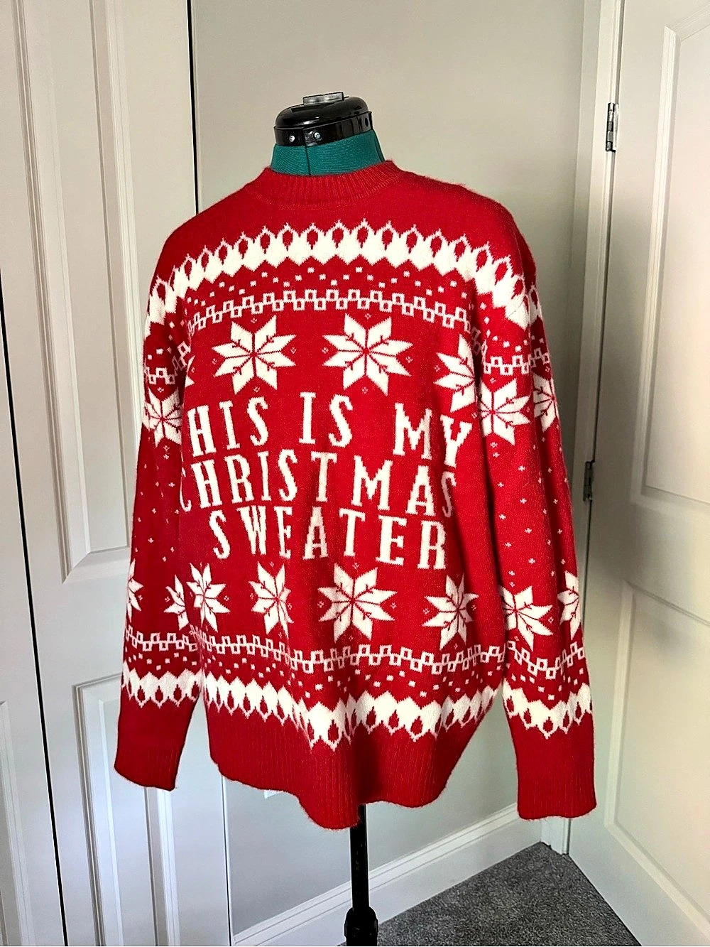 DEC 25th This Is My Christmas Sweater Red & White Large Ugly Sweater Knit